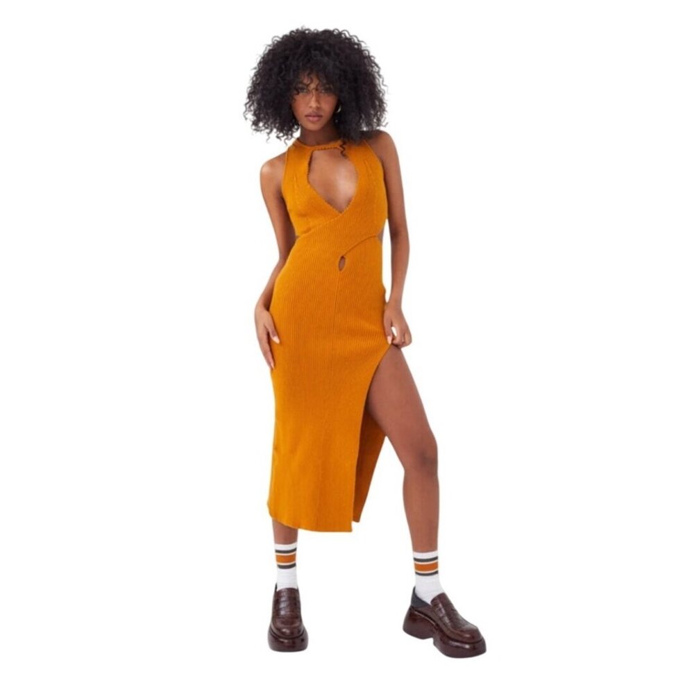 For Love And Lemons Maggie Midi Dress Gold Size Small - Picture 2 of 15